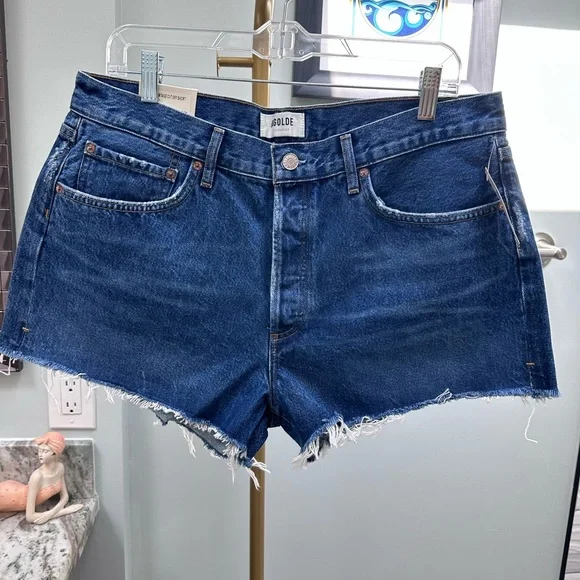 NWT Anthropologie AGOLDE Parker Denim Fray Shorts Blue Size 31 Retail $148 - Picture 6 of 8
